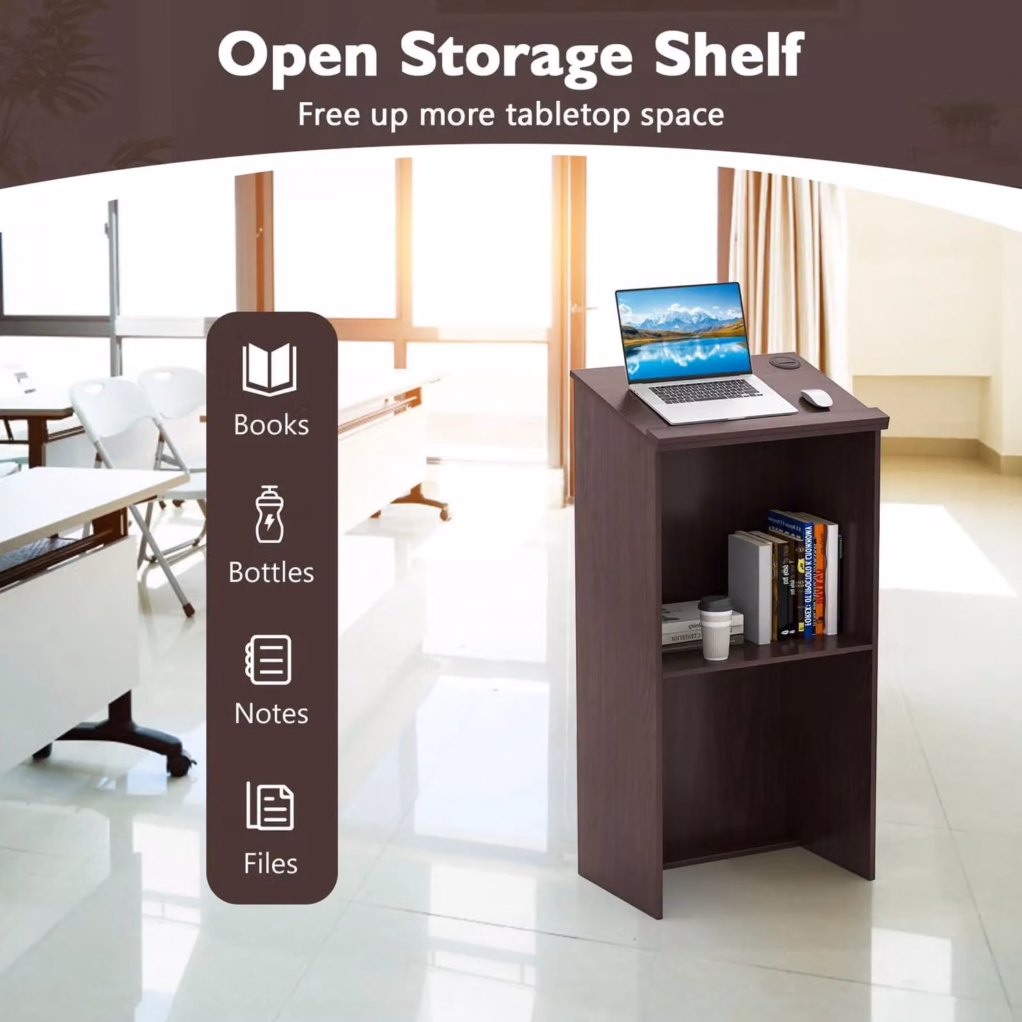 Costway Podium Hostess Stand with Storage Shelf in Brown, Height: 117 cm – 5
