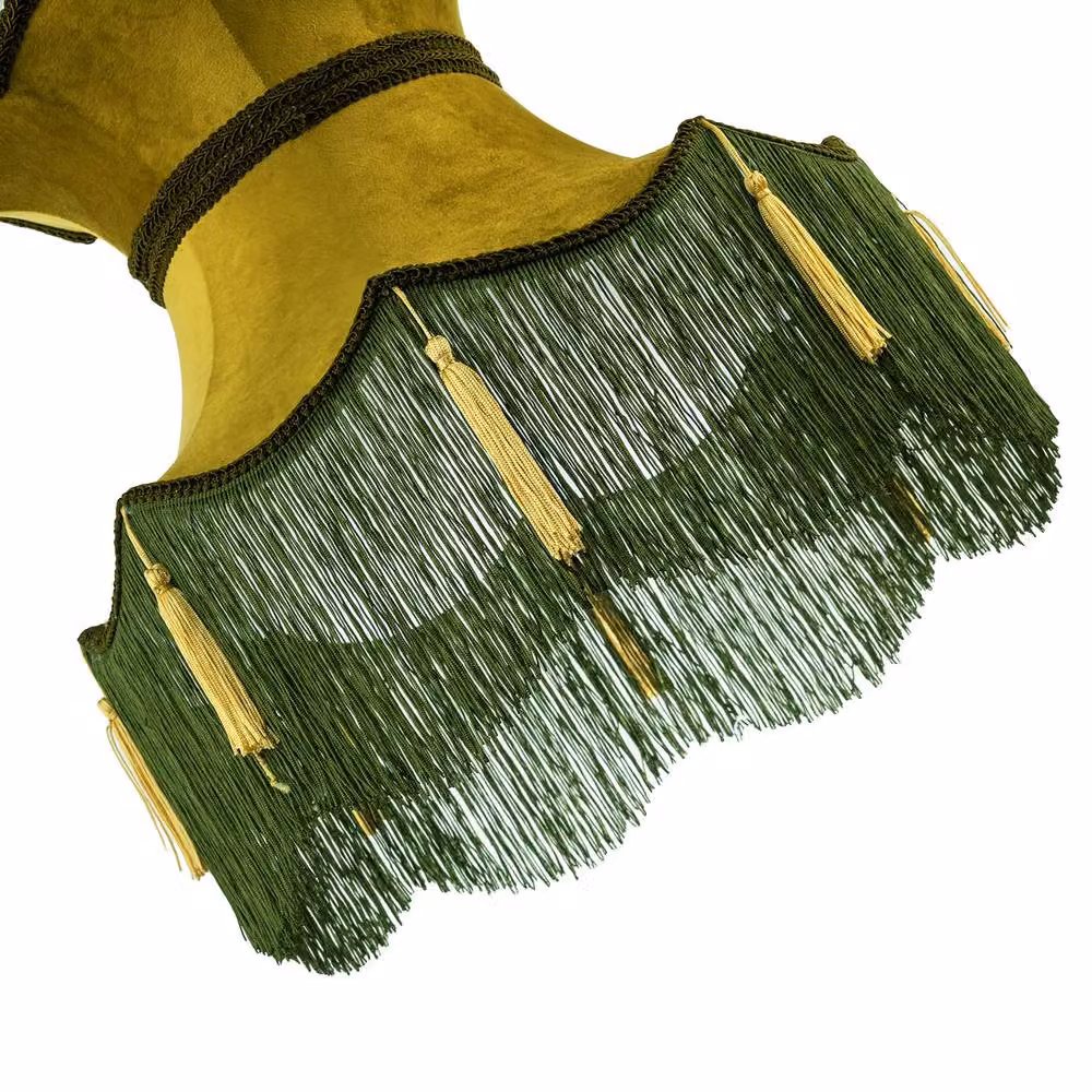 Happy Homewares Large Victorian Fabric Lamp Shade in Olive and Forest Green with Scallop Edges – 4