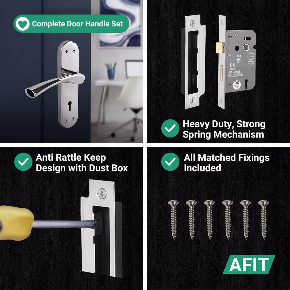 AFIT Chrome Twist Handle Sashlock Set with Novi Backplate, Metallic Silver, W/D/H: 15 x 15 x 1.5 cm – 3