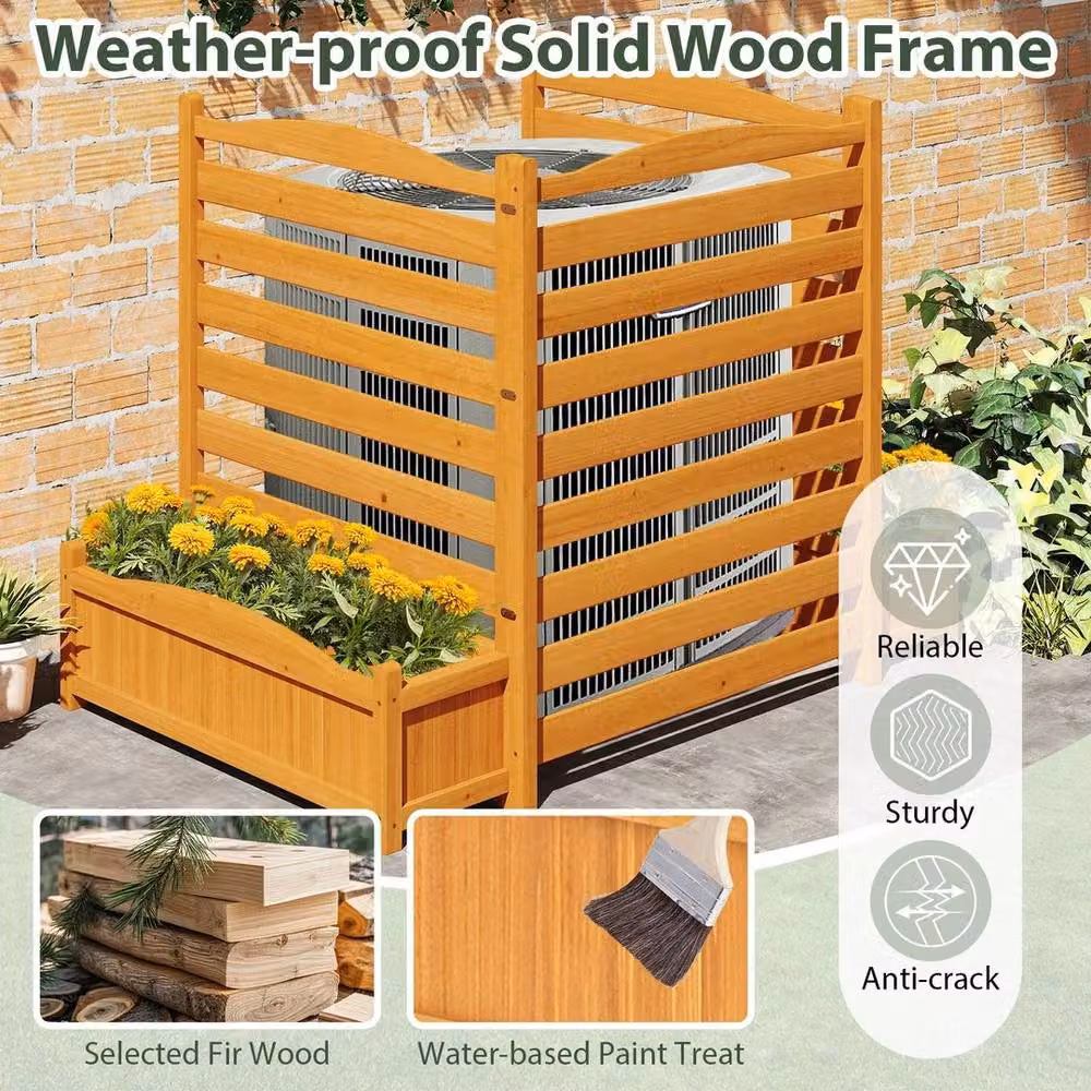Hinsinc 3 Panel Brown AC Privacy Screen with Planter Boxes, H 255 cm x W 101 cm x D 3 cm – 2