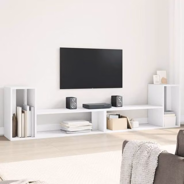 Berkfield Home Set of 2 White Minimalist TV Cabinets in Engineered Wood, W/D/H: 100 x 30 x 50 cm