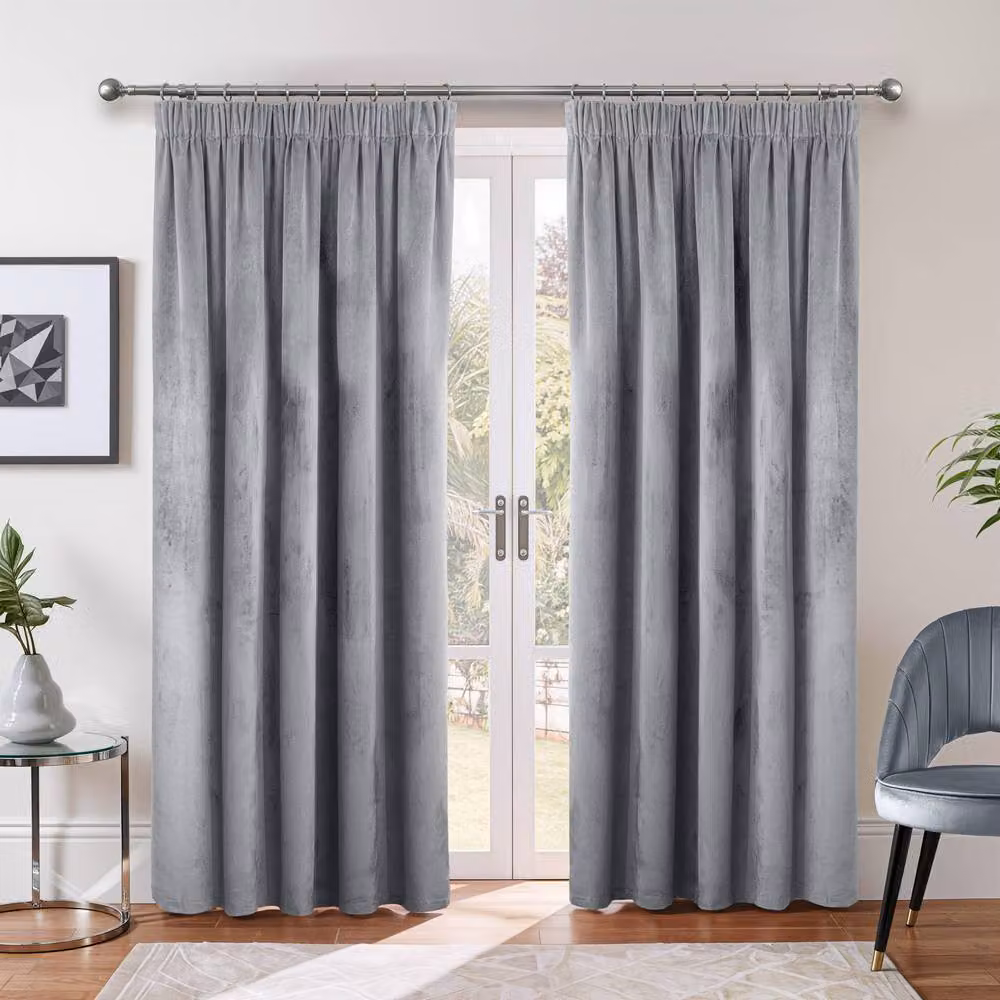 New Edge Blinds Verbena Jacquard Pencil Pleat Curtains in Silver, Width: 116 cm, Drop: 137 cm – 3