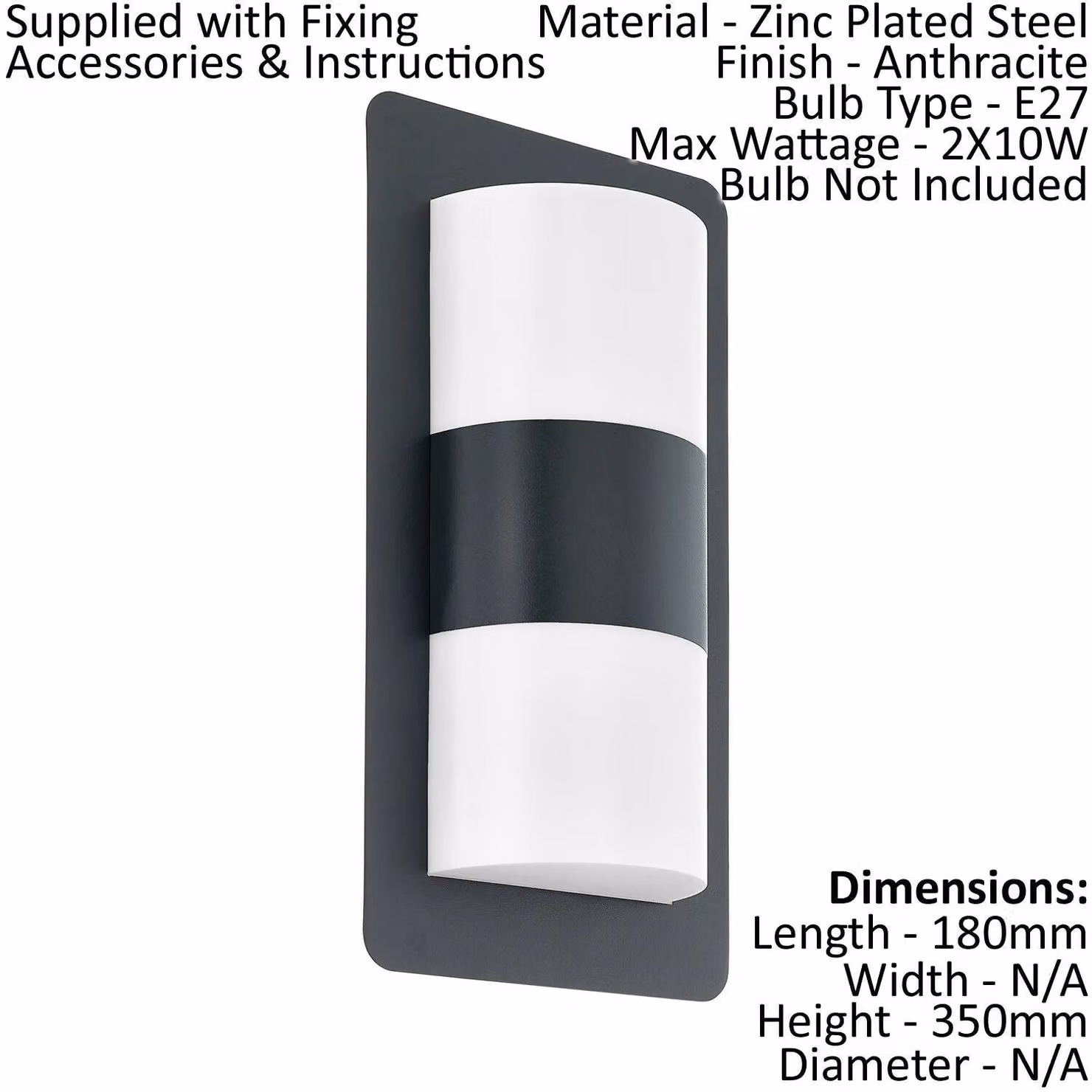 Loops 2 Pack Anthracite Outdoor Wall Light IP44 Modern Metal and Glass Garden Lanterns with E27 Bulb Compatibility – 2