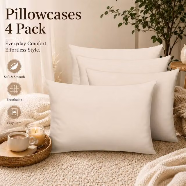 Pamposh Set of 4 Cotton Sateen Pillow Cases in Taupe/Beige, 300 Thread Count