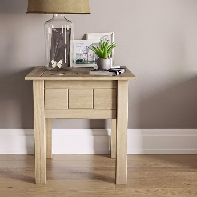 Vida Designs Panama Waxed Pine Wooden Lamp Table in Brown and Beige