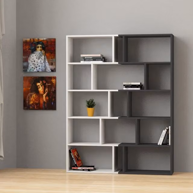 Decortie Tapi Modern Cube Bookcase Room Separator Set of 2 in Anthracite Grey, H: 161 cm x W: 120 cm x D: 28 cm
