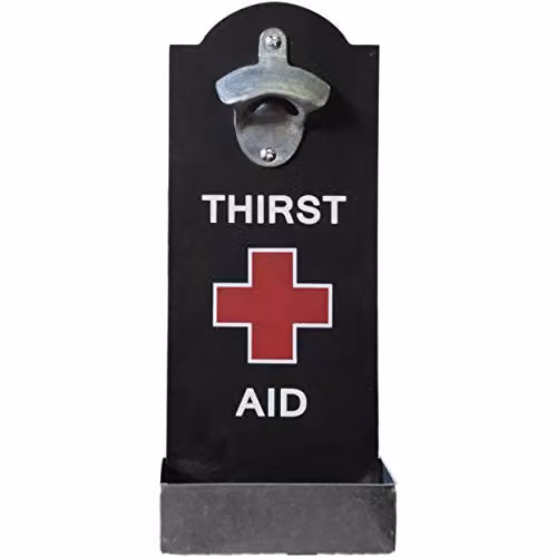 Maison Des Cadeaux Thirst Aid Black Wall Mounted Bottle Opener and Cap Catcher – 3