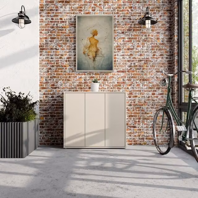 Furniture To Go Alice Springs Shoe Cabinet with 3 Push-Open Doors in Sand