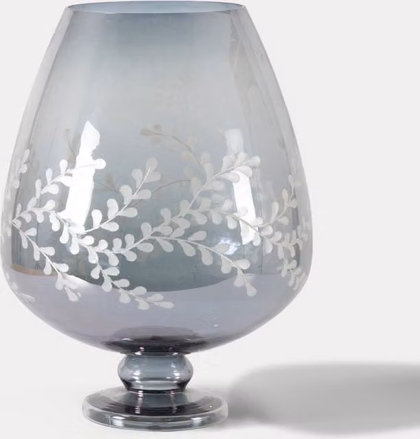 Gallery Direct Eva Etched Glass Hurricane Vase in Grey