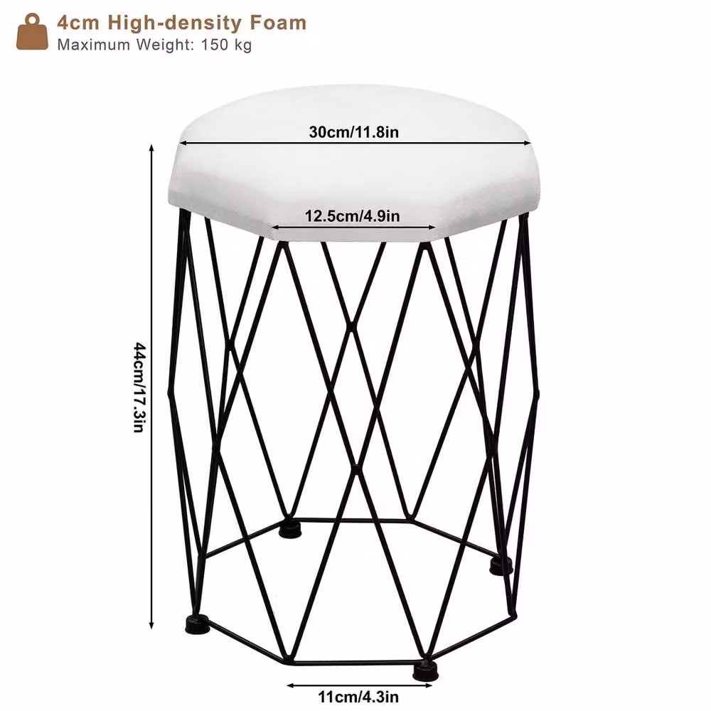 NESTLUNE White Upholstered Dressing Table Stool with Metal Frame – 2