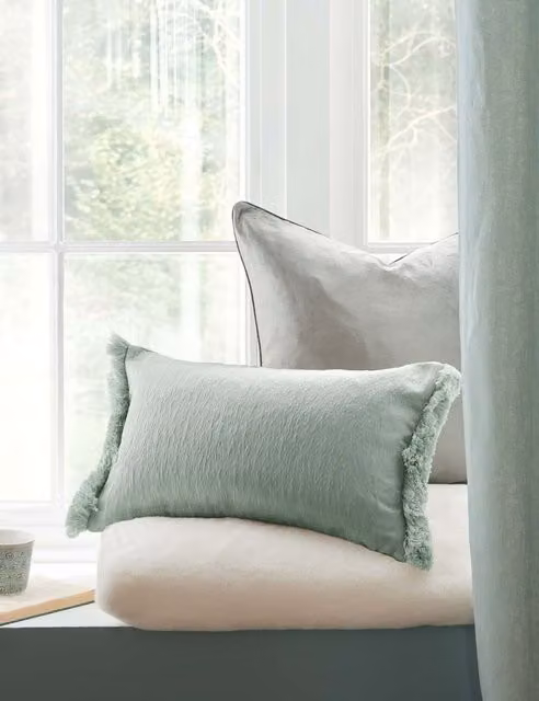 Laura Ashley Carys Crinkle Bolster Cushion in Green