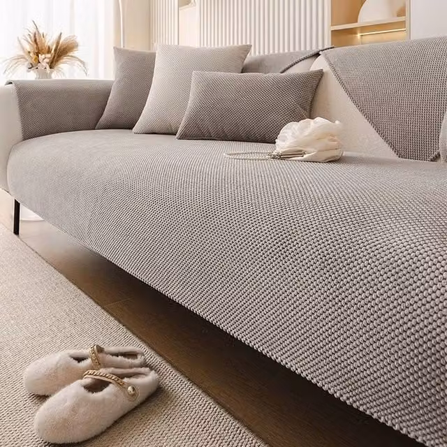 NESTLUNE Non-slip Microfibre Sofa Cover in Grey, W/D/H: 45 x 45 x 45 cm