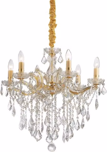 Ideal Lux Florian 6 Light Crystal Chandelier in Gold Finish with E14 Bulbs
