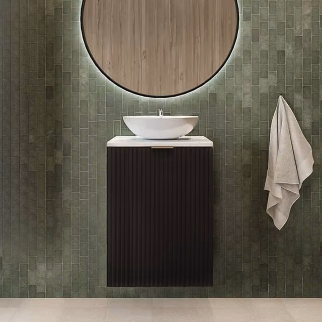 Heze Furniture Flow 1 Door Fluted Bathroom Vanity Cabinet with Worktop in Black – 1