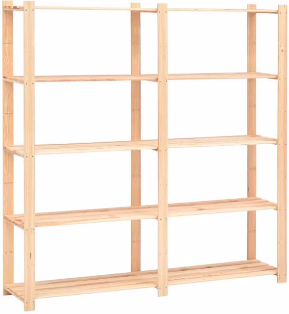 Berkfield Home 3-Piece Set of Durable 5-Tier Solid Pinewood Storage Racks, Beige, H 170 x W 170 x D 38 cm