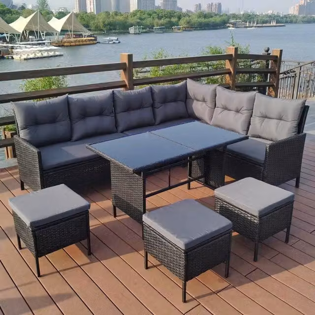 Oseasons Fiji KD Rattan 8 Seat Corner Dining Set in Black and Grey