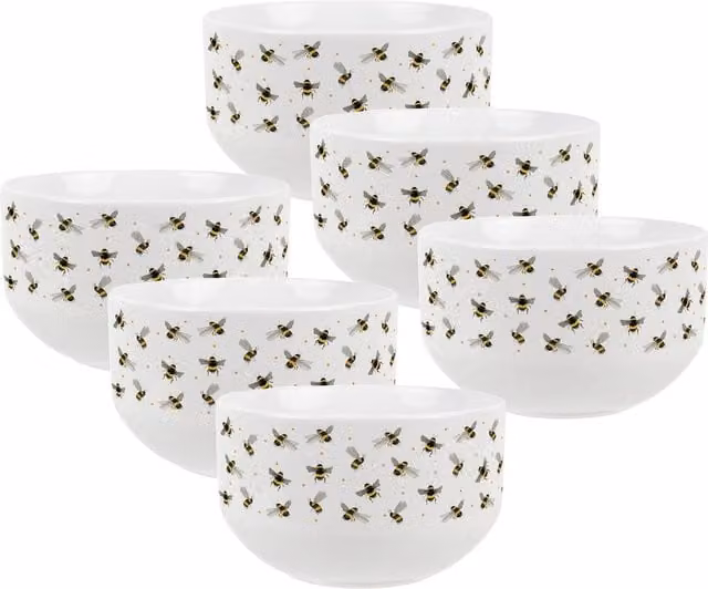 Purely Home Watercolour Bees Ceramic Cereal Bowl in Yellow and White