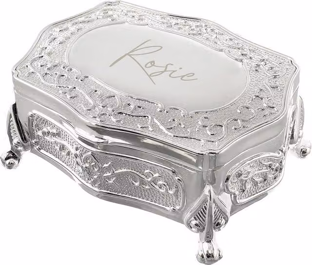Personalised Memento Company Women's Small Silver Plated Jewellery Box in Metallic Silver