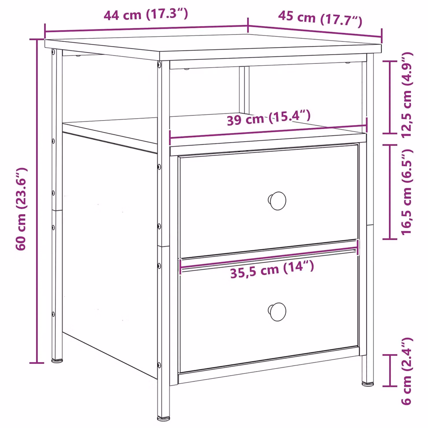 Berkfield Home Set of 2 Black Oak Bedside Cabinets, W/D/H: 44 x 45 x 60 cm – 5