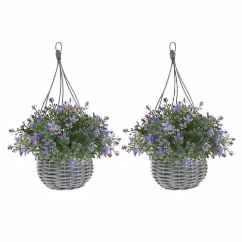 Ark Mat 2 Pack UV Resistant Artificial Floral Hanging Baskets in Purple, Diameter: 34 cm – 1