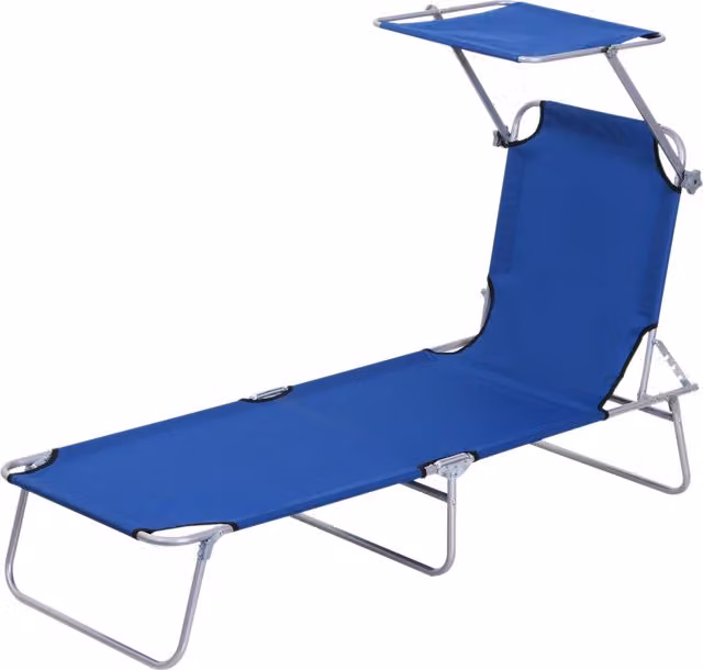 Outsunny Folding Recliner Sun Lounger with Sunshade in Azure Blue