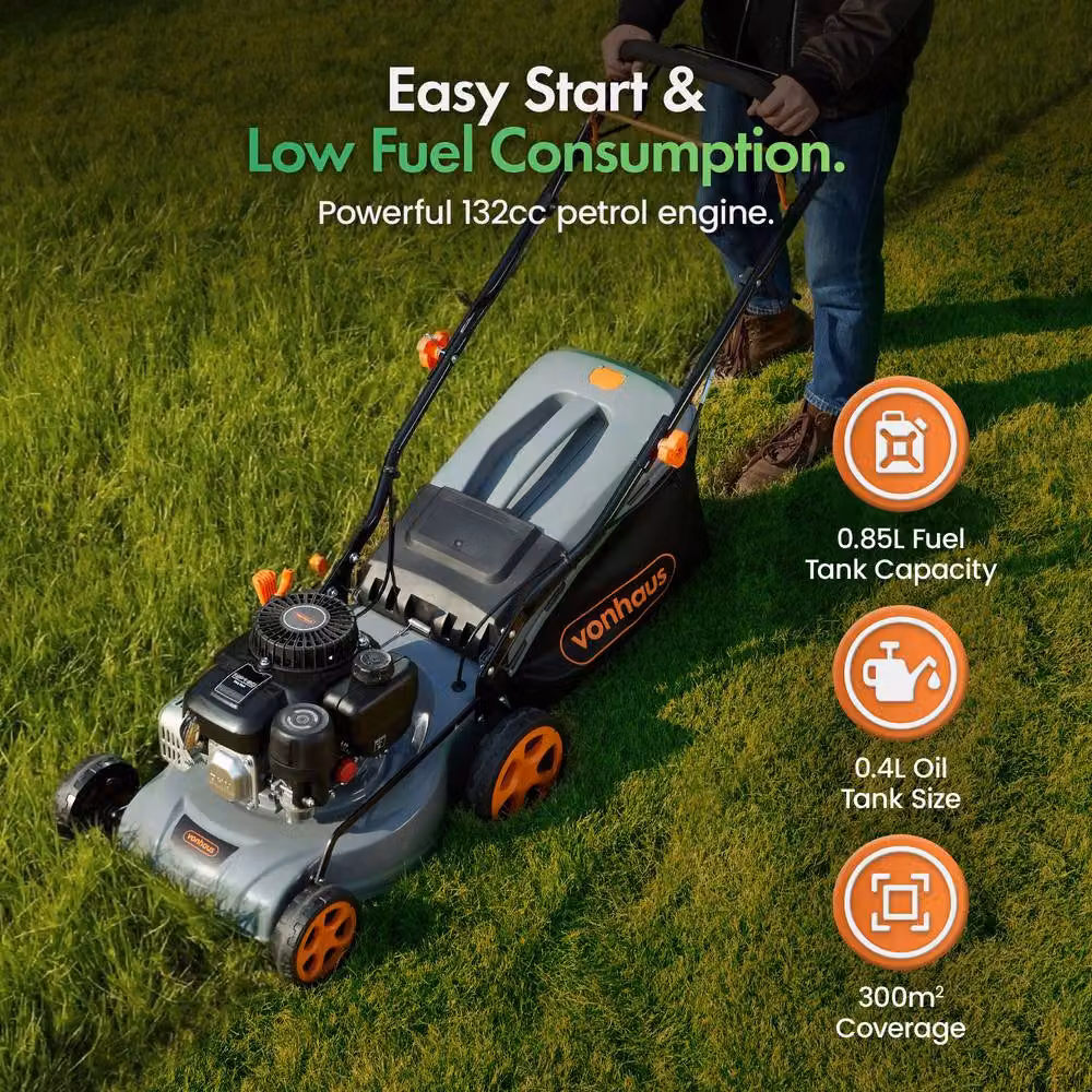 VonHaus Petrol Lawnmower in Grey with Collection Bag – 2