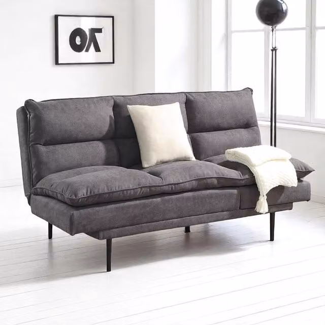 OAT Home Sennen 3 Seater Upholstered Click Clack Sofa Bed in Charcoal Grey