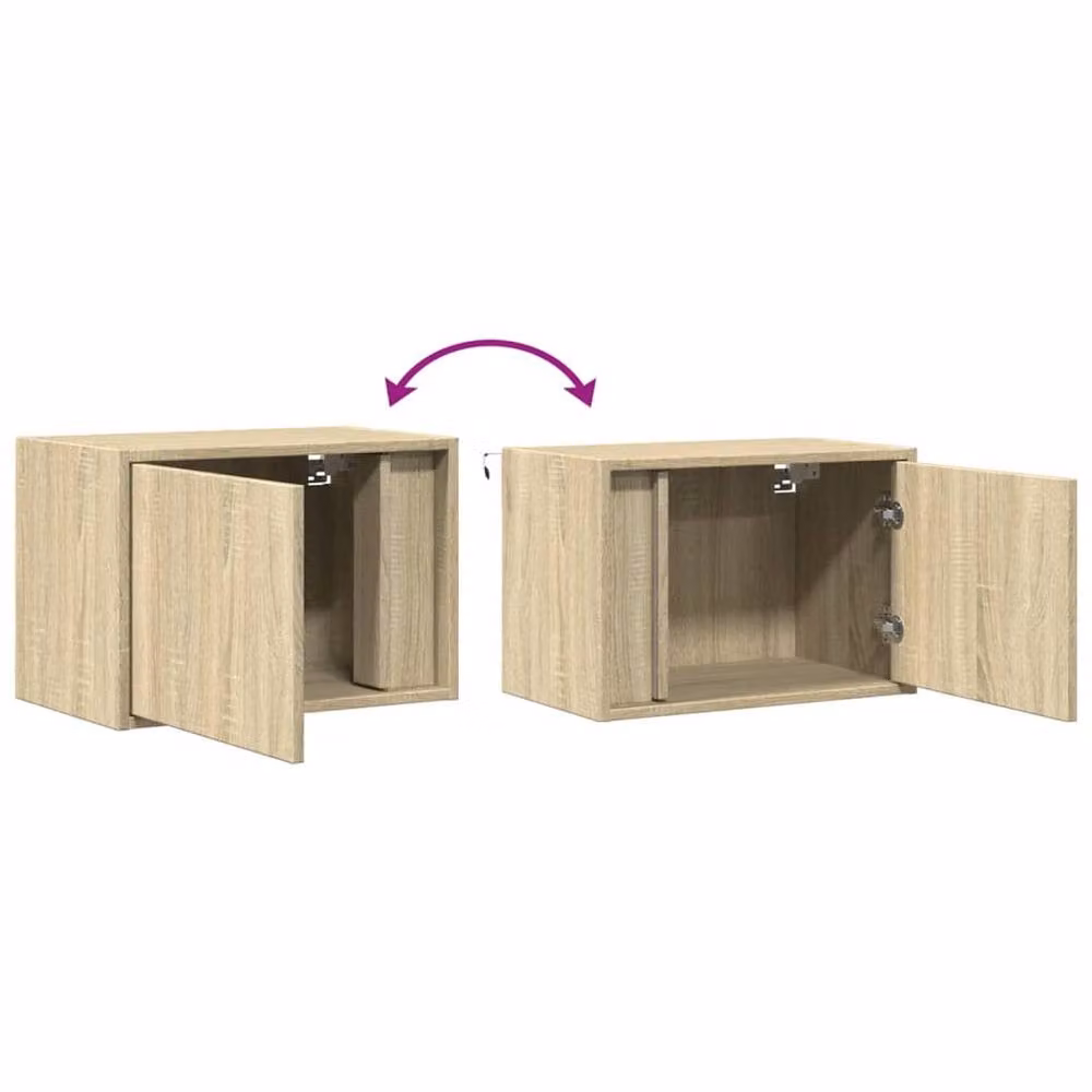 Berkfield Home Wall-mounted Bedside Cabinet with Integrated LED Lights in Sonoma Oak Light Brown – 3
