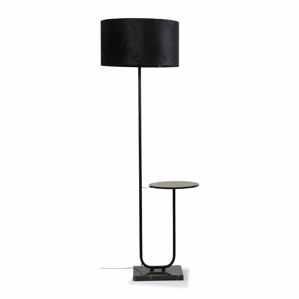 ValueLights Tavel Brushed Matt Black Floor Lamp with Velvet Shade – 2