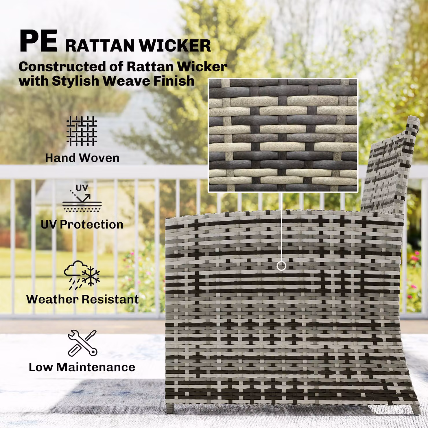 Outsunny 6 Piece Grey Rattan Garden Furniture Set with Nesting Tables, Chairs, Stools and Cushions – 6