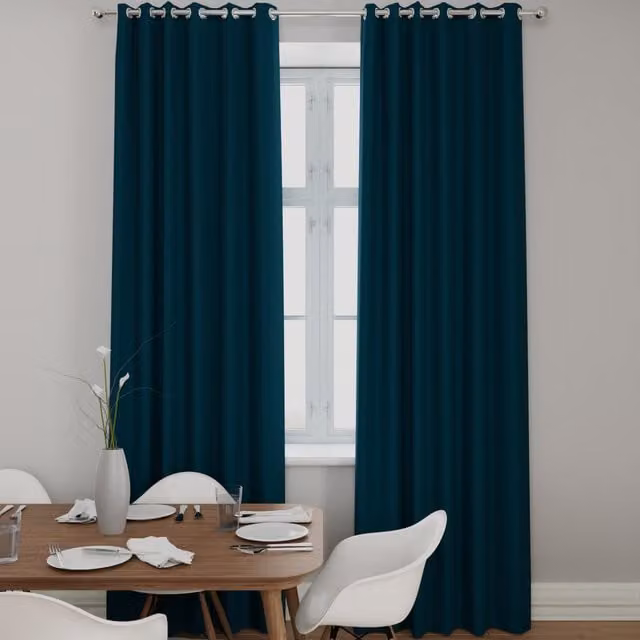 Terrys Clarence Petrol Blue Velvet Made to Measure Eyelet Fabric Panel Curtain