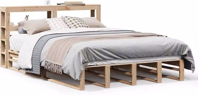 Berkfield Home Rustic Solid Pine Bed Frame in Natural, W/D/H: 140 x 190 cm
