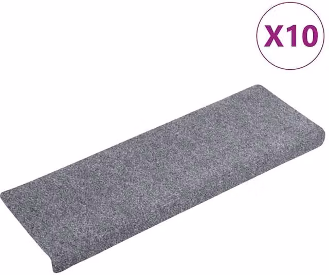 Berkfield Home Self-Adhesive Needle Punch Stair Mats, 10 Pack, Light Grey, W/D/H: 65 x 21 x 4 cm