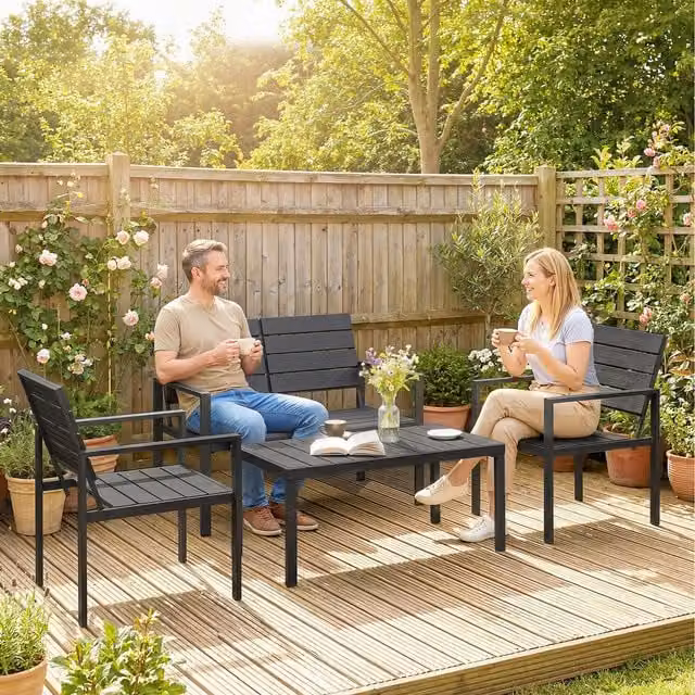 Outsunny Modern Black Slatted Garden Furniture Set