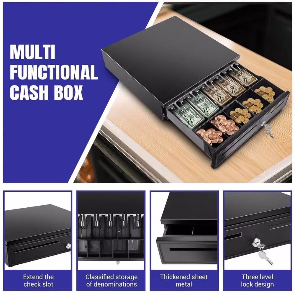 NESTLUNE Lockable Money Cash Drawer with Removable Tray in Black – 3