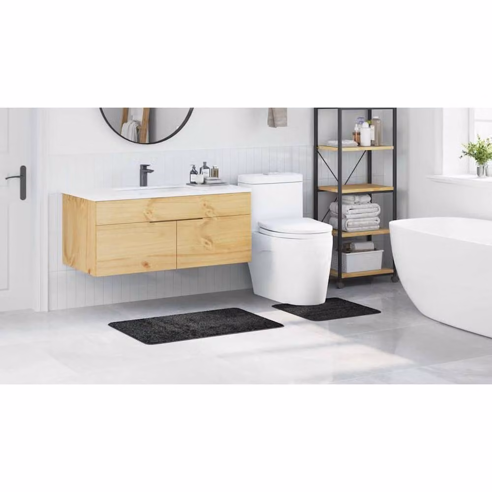 Berkfield Home Modern 2 Piece Non-Slip Bath Mat Set in Dark Grey Microfibre – 3
