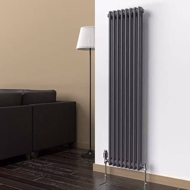 Lux Heat Anthracite Grey Vertical 2 Column Traditional Steel Radiator H: 150 cm, W: 38 cm – 1
