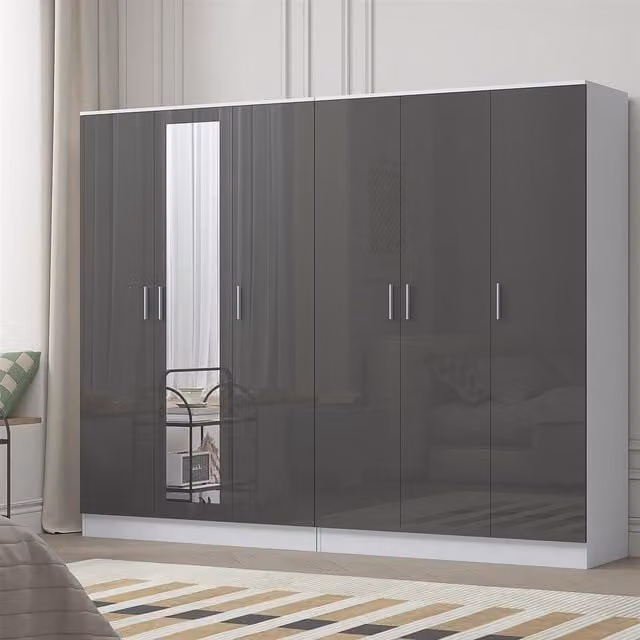 Reflect Gloss Wardrobe Bundle with 3-Door Mirror and 3-Door Plain Wardrobe in Grey and White – 1