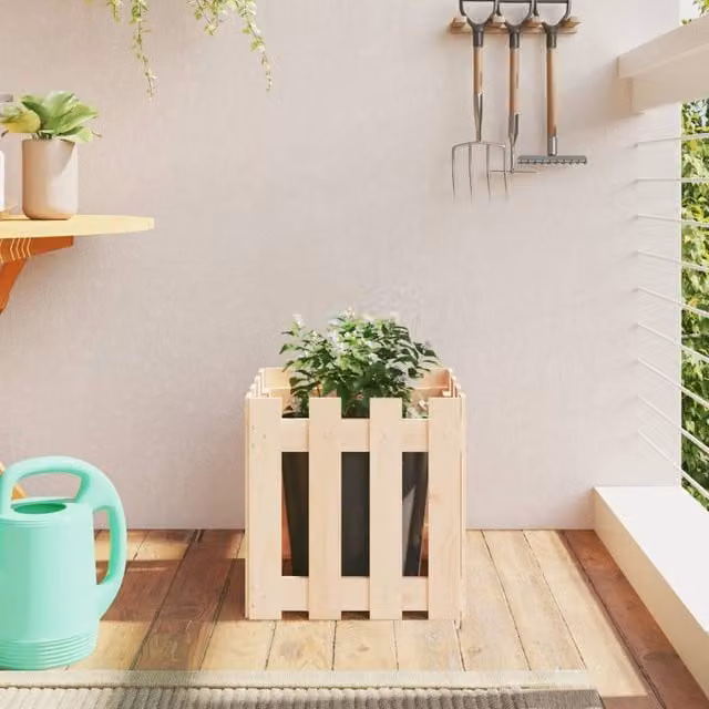 Berkfield Home Ornamental Garden Planter Tub in Brown and Beige, W/D/H: 40 x 40 x 40 cm