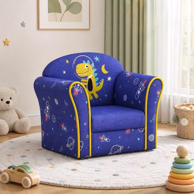 STILVORA Kids Armchair with Blue Fabric Upholstery and Solid Wood Frame