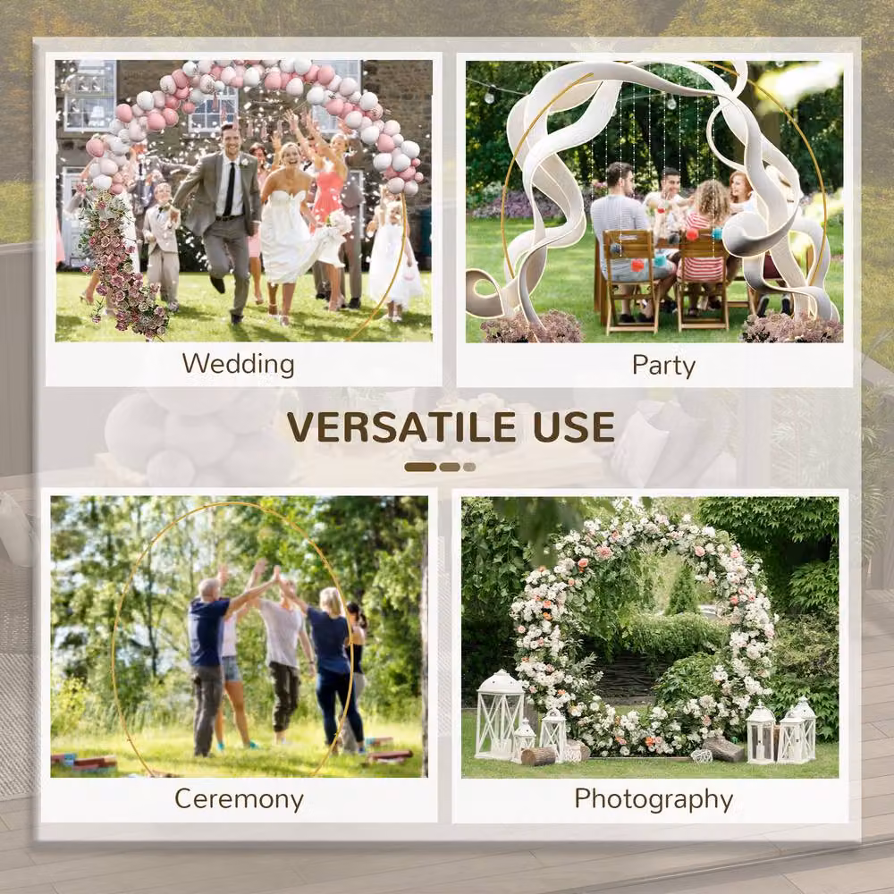 Outsunny Gold Metal Round Wedding Arch and Climbing Frame Support, W: 60 cm, H: 280 cm – 4