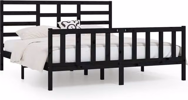 Berkfield Home Black Solid Wood Pine Bed Frame