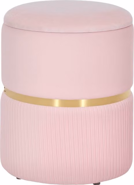 HOMCOM Pink Velvet Cylindrical Storage Ottoman – 1