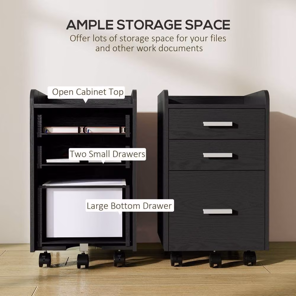 STILVORA 3 Drawer Filing Cabinet with Castors, Black – 5