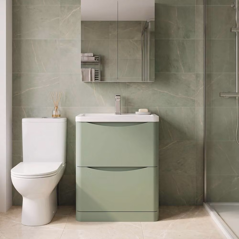 Balterley Dunwood Contemporary 2 Drawer Vanity Basin Unit, Satin Green, W: 80 cm – 2