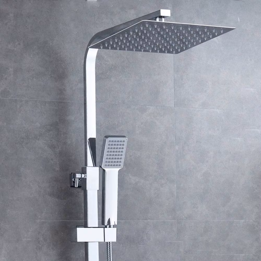 VOGREX Thermostatic Exposed Shower Mixer Set with Large Square Twin Head in Silver Chrome – 2