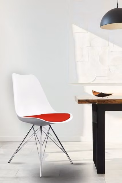 Fusion Living Soho Red Plastic Dining Chair with Chrome Metal Legs