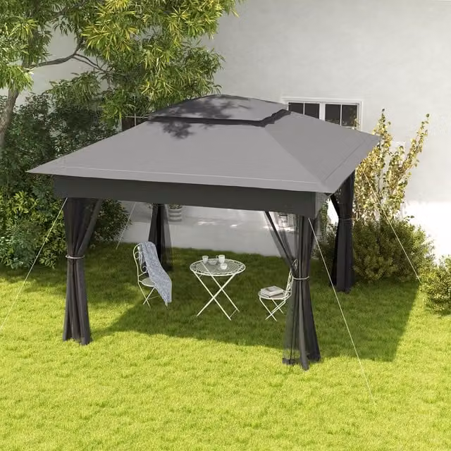 Outsunny Metal Pop Up Party Canopy Gazebo, Dark Grey, W 300 cm x D 300 cm