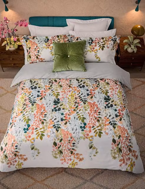 Ted Baker Wisteria Floral Pure Cotton Bedding Set, Multicolour, W: 180 cm, L: 200 cm