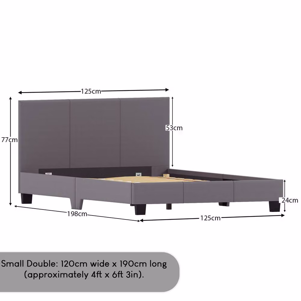 Vida Designs Lisbon Faux Leather Upholstered Bed Frame with Mattress in Grey, W/D/H: 120 x 200 cm – 2